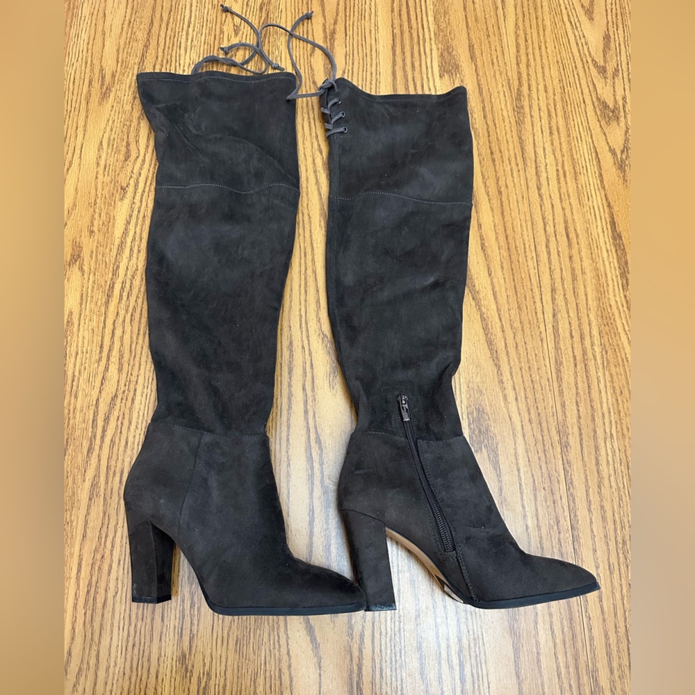 Vince Camuto Brown Over the Knee Boots with Lace up accents